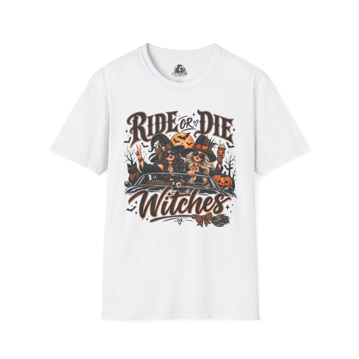 Ride or Die Witches Halloween | Glam Ghost Design | Unisex Softstyle T-Shirt