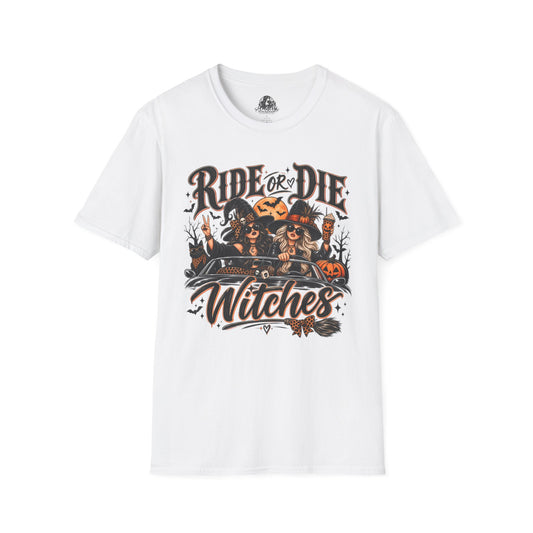 Ride or Die Witches Halloween | Glam Ghost Design | Unisex Softstyle T-Shirt