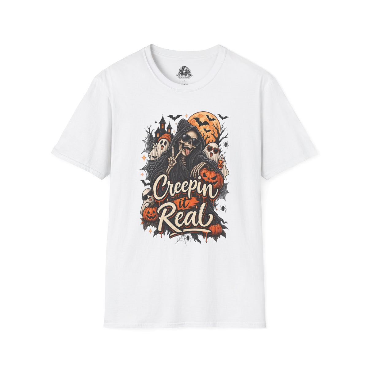 Creepin it Real Halloween | Glam Ghost Design | Unisex Softstyle T-Shirt