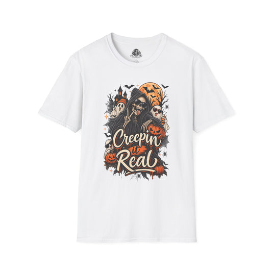 Creepin it Real Halloween | Glam Ghost Design | Unisex Softstyle T-Shirt