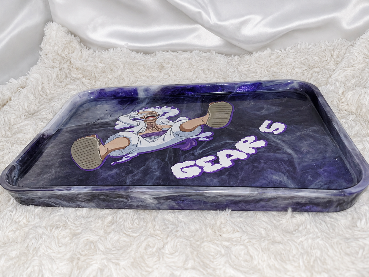 Purple Anime Resin Tray, Handmade Decal Rolling Tray, 10x7 Decorative Tray, Gear 5 Inspired Gift, Anime Room Decor, Catchall Tray