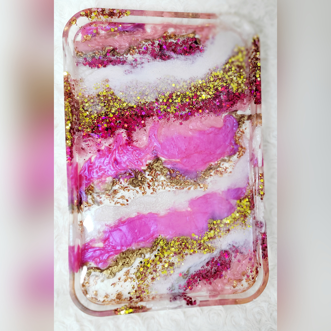 Pink and Gold Glitter Resin Tray