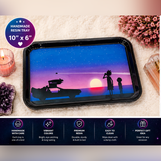 Retro Sci-Fi Sunset Resin Tray | Handmade Catchall Tray | Sunset Vanity Organizer | Pop Culture Inspired Home Décor | 10" x 6"