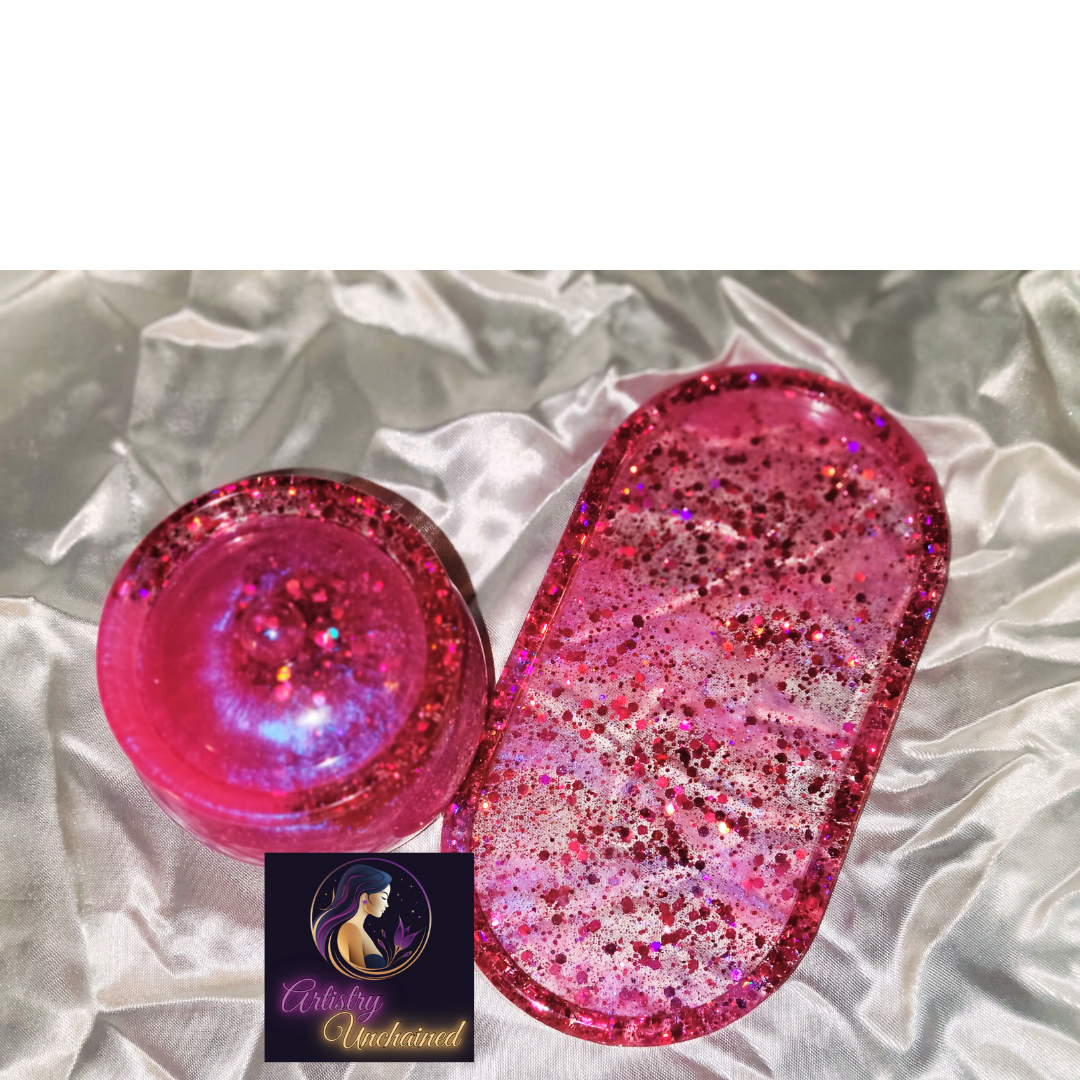 Holographic Pink Trinket Tray Set