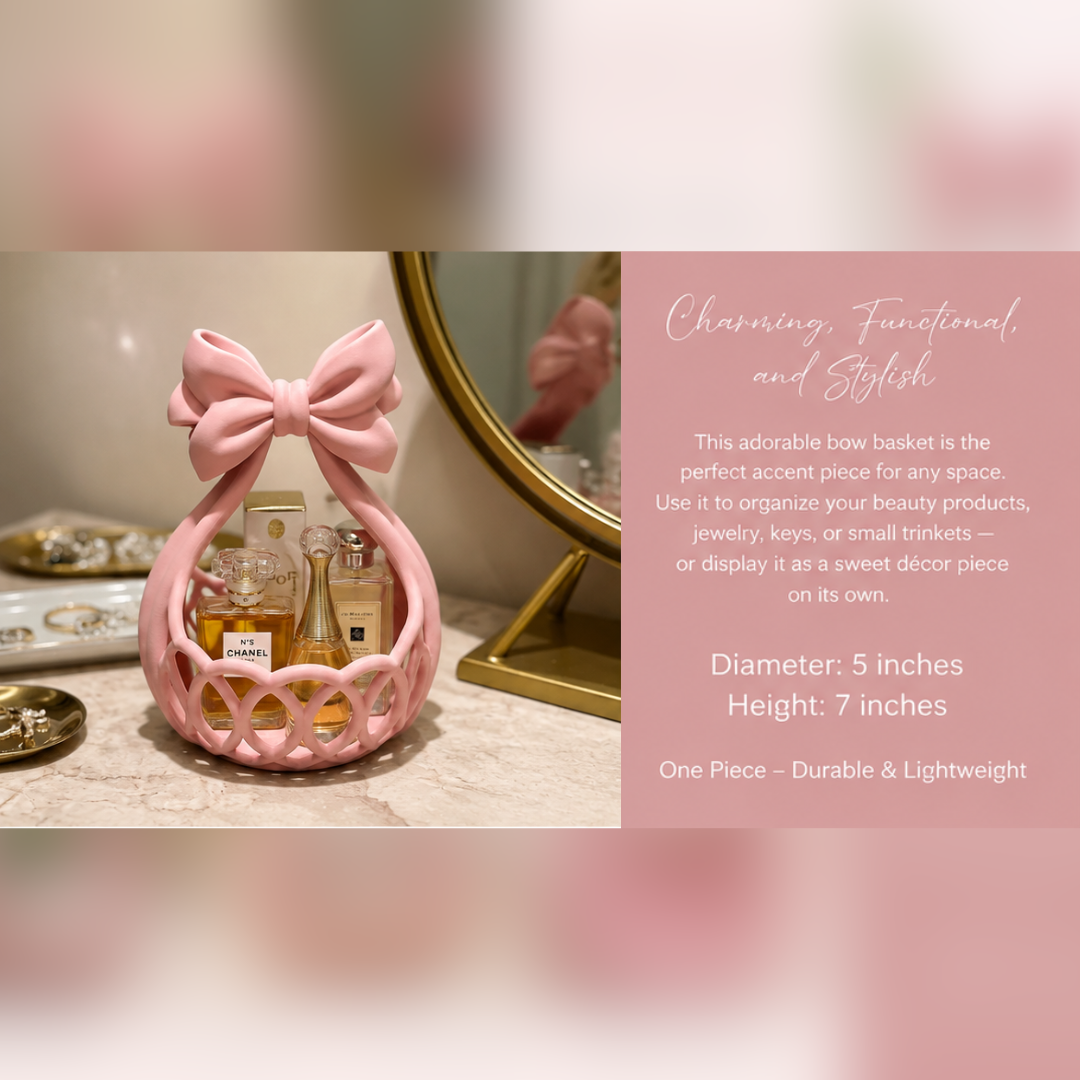 Multi-Use Bow Basket – 3D Printed Vanity Organizer, Jewelry Holder & Decorative Storage