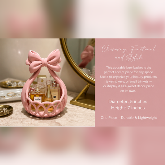 Multi-Use Bow Basket – 3D Printed Vanity Organizer, Jewelry Holder & Decorative Storage