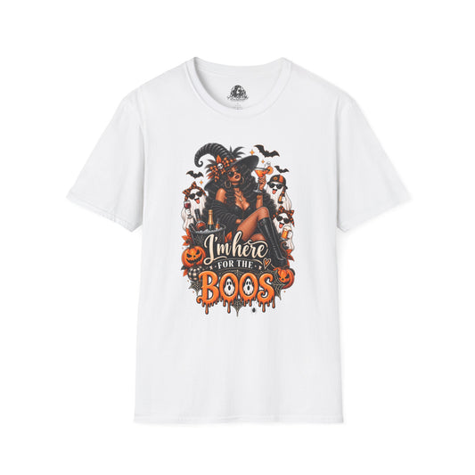 Here for the Boos Halloween | Glam Ghost Design | Unisex Softstyle T-Shirt