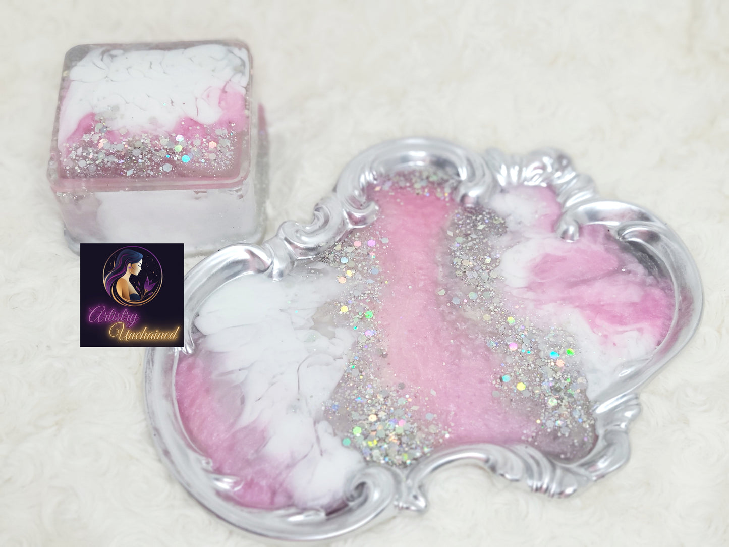 Holographic Silver Glitter Trinket Tray Set