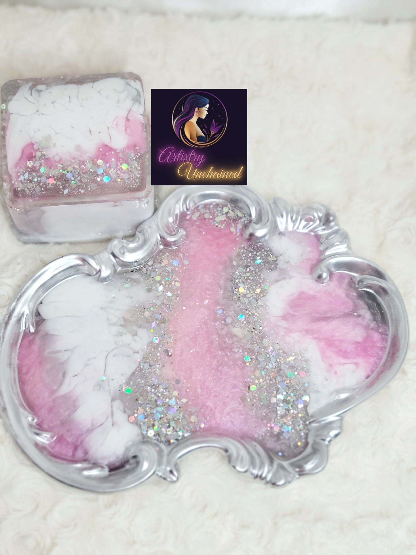 Holographic Silver Glitter Trinket Tray Set