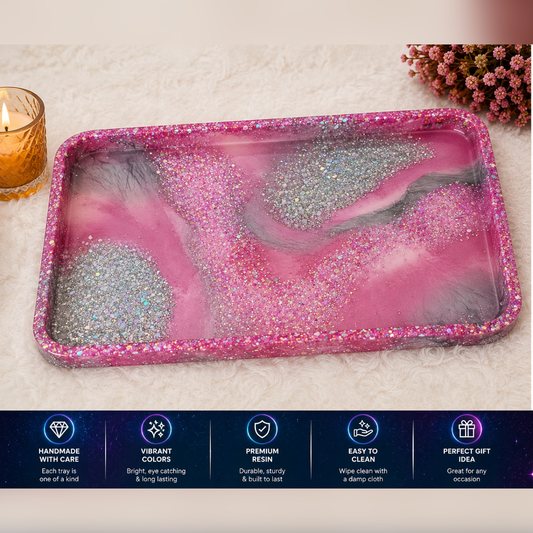 Pink & Silver Glitter Resin Tray | Handmade Jewelry Organizer | Decorative Vanity Catchall | Glam Home Décor | 10" x 6"