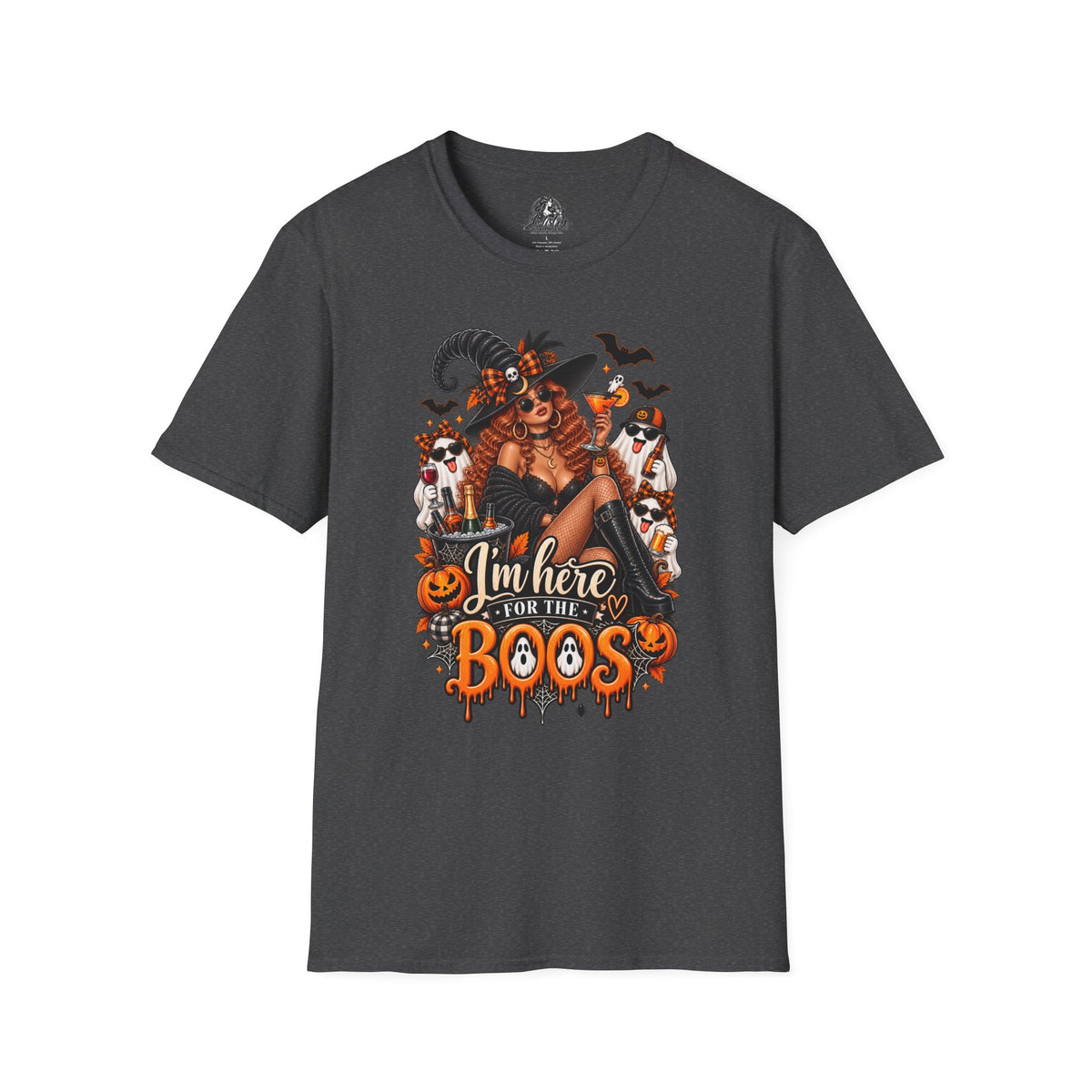 Here for the Boos Halloween | Glam Ghost Design | Unisex Softstyle T-Shirt