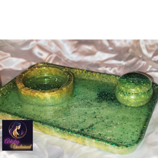 Holographic Gold and Green Resin Tray Set