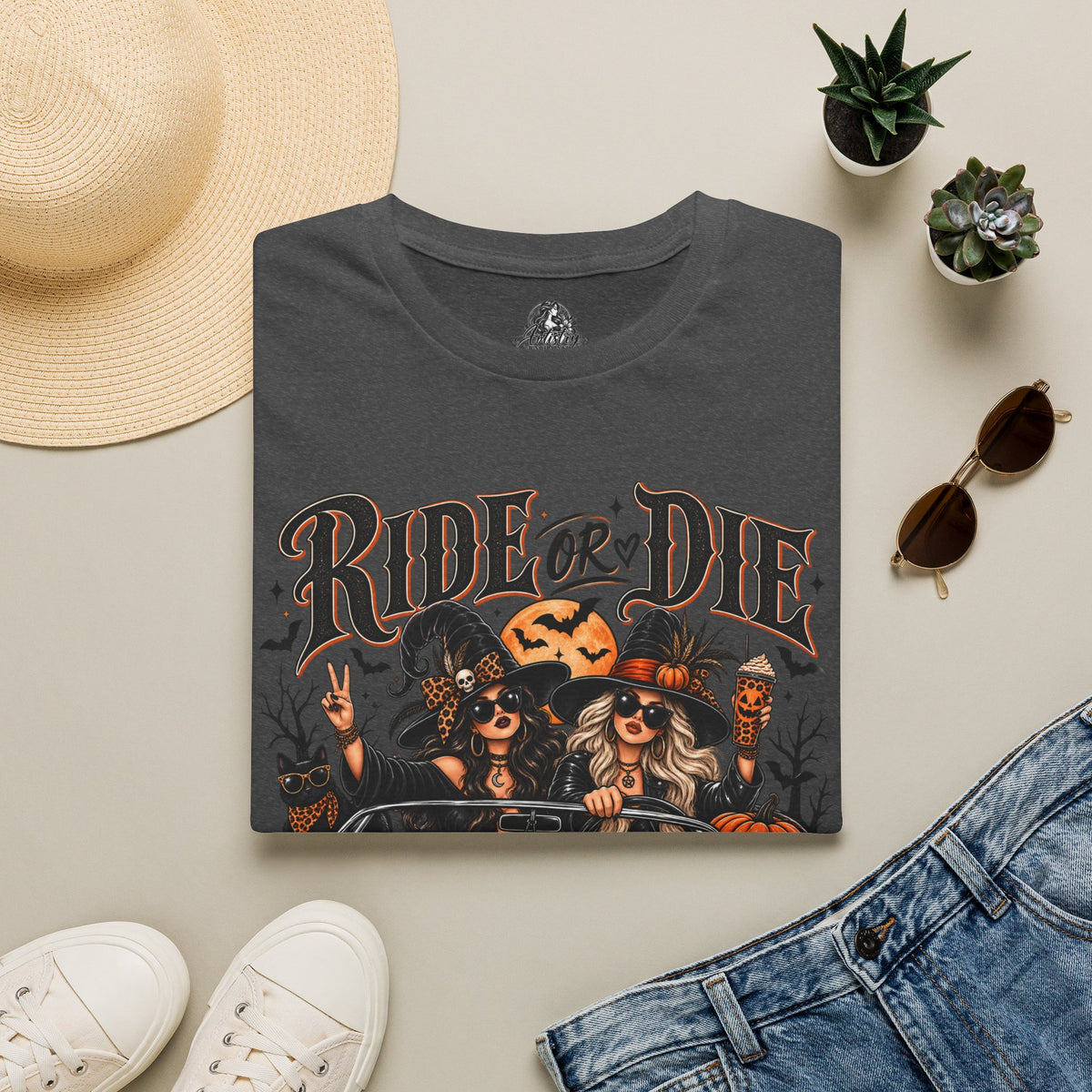Ride or Die Witches Halloween | Glam Ghost Design | Unisex Softstyle T-Shirt
