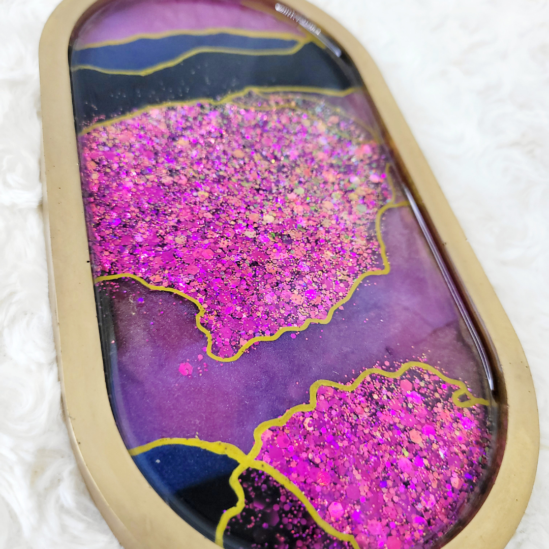 Pink, Black, and Gold Agate Geode Inspired Trinket Tray