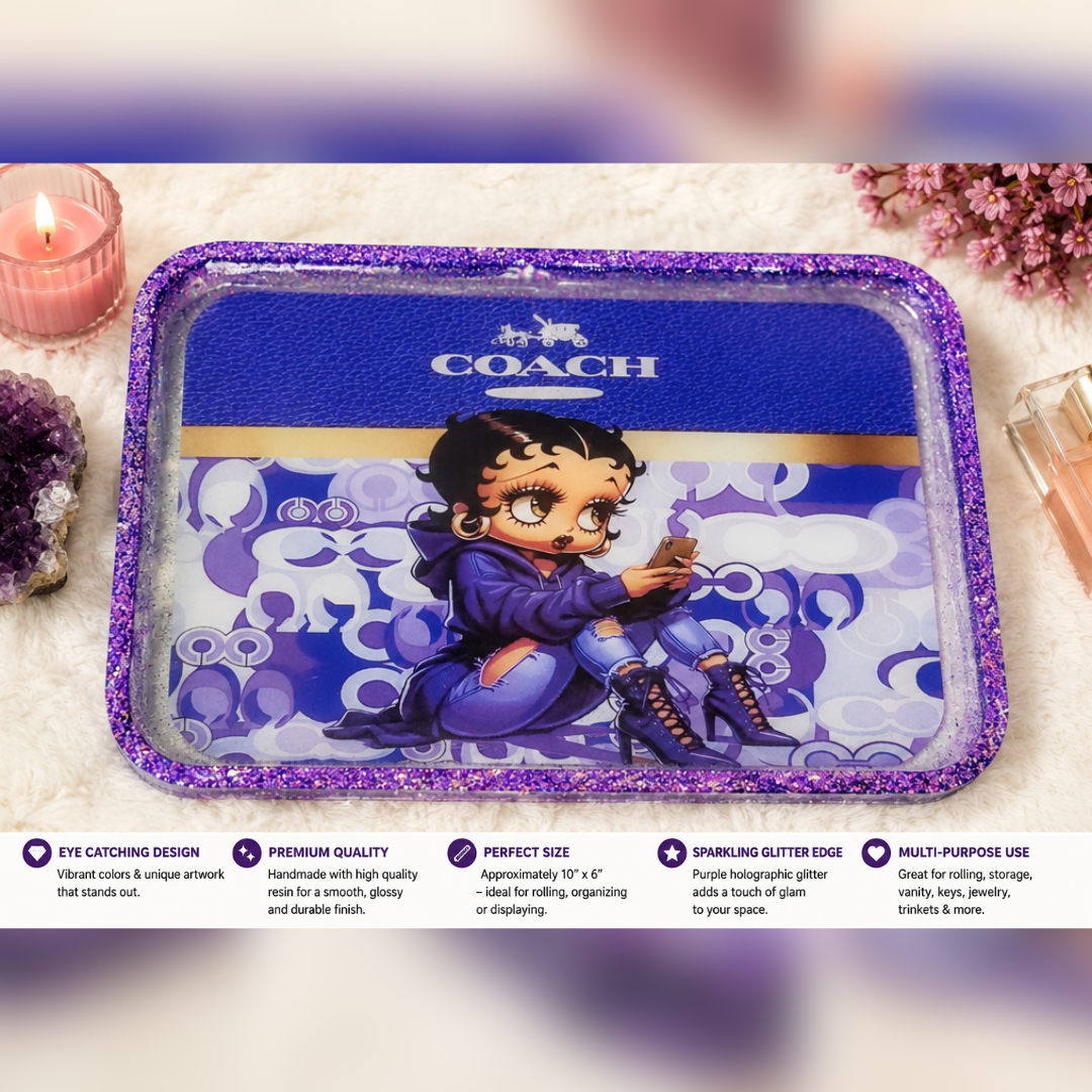 Purple Glitter Resin Vanity Tray | Handmade Jewelry Organizer | Glam Catchall Tray | 10" x 6" Decorative Resin Tray
