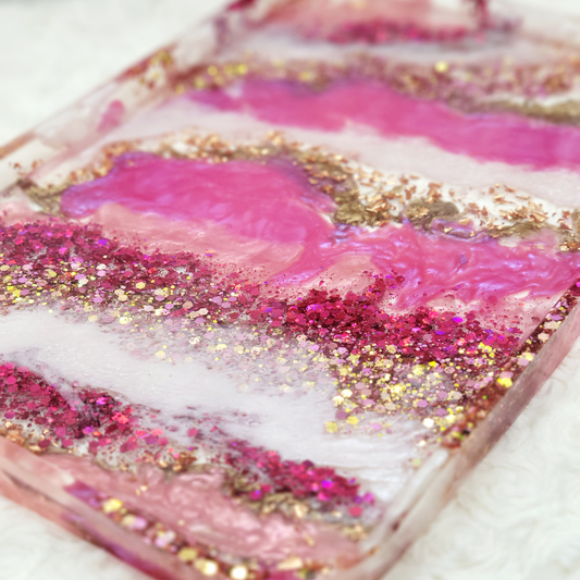 Pink and Gold Glitter Resin Tray