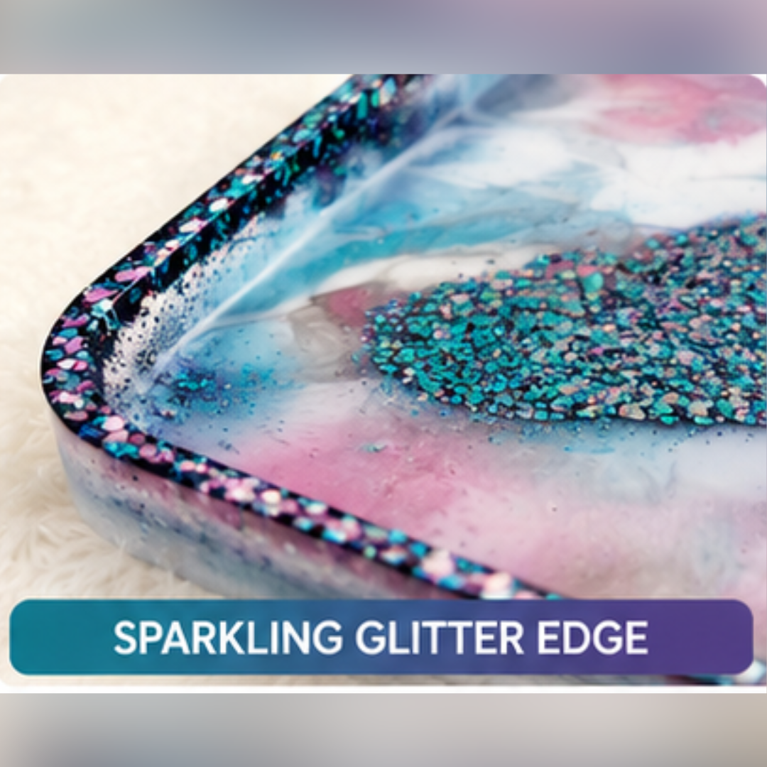 Cosmic-Inspired Decorative Vanity Tray | Handmade Resin Tray | Jewelry Organizer | Blue Pink Glitter Home Decor | 10" x 6"