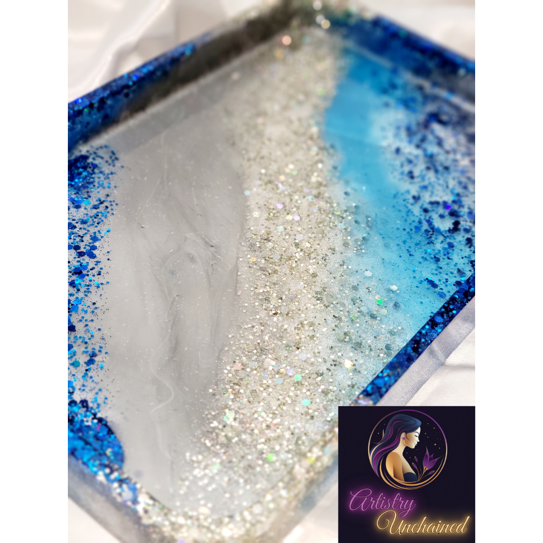 Blue Glitter Resin Tray