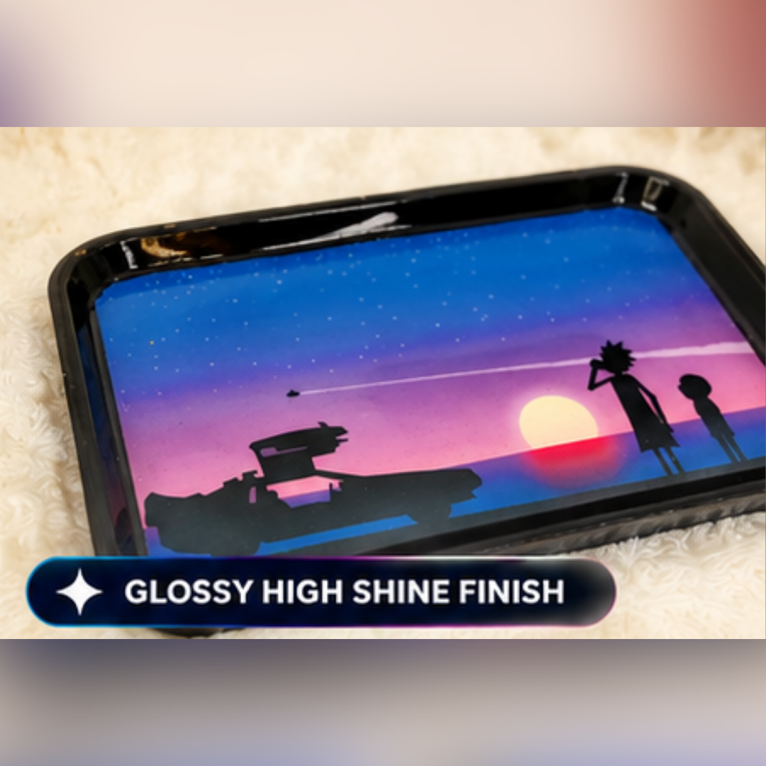 Retro Sci-Fi Sunset Resin Tray | Handmade Catchall Tray | Sunset Vanity Organizer | Pop Culture Inspired Home Décor | 10" x 6"