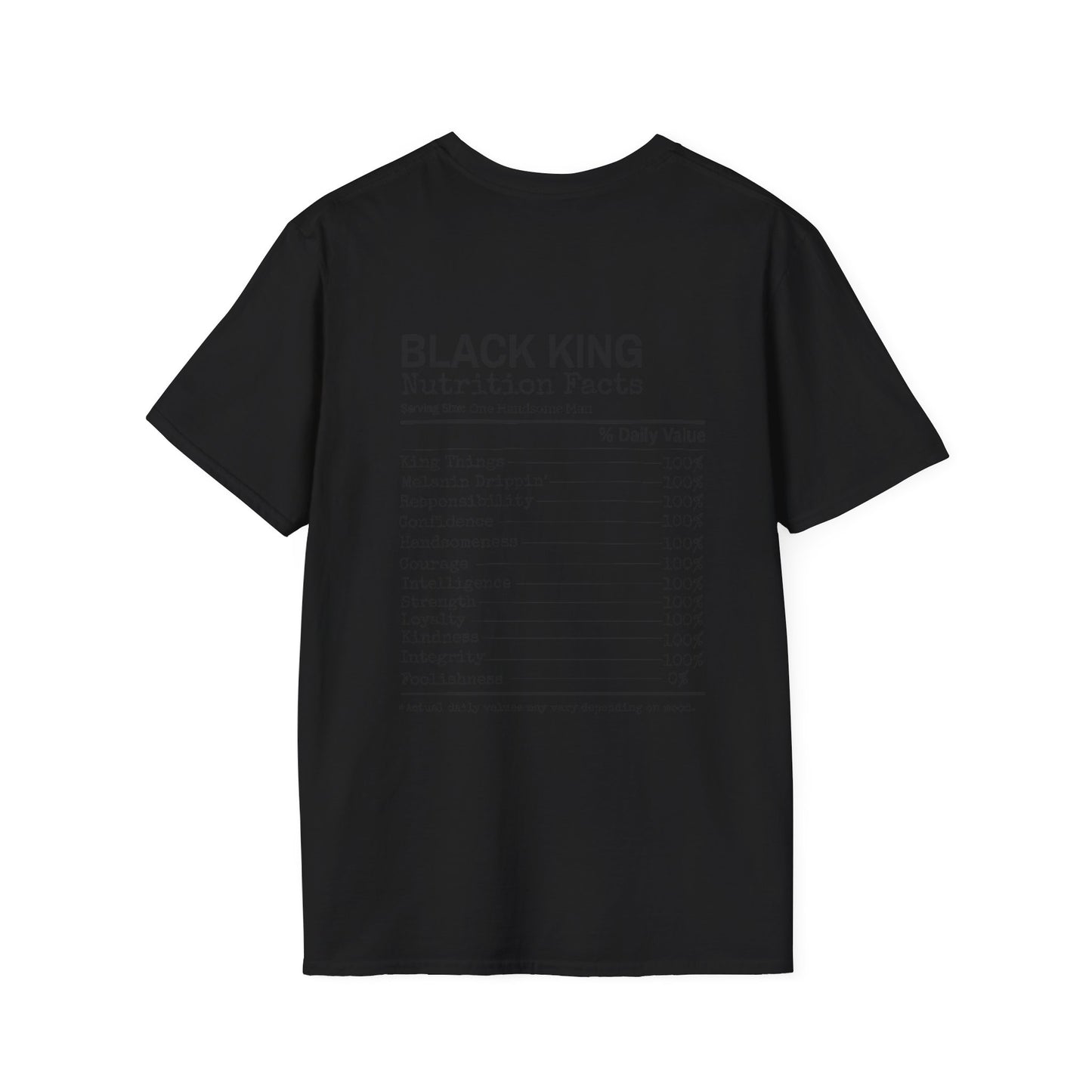 Black King Nutrition Facts Back Unisex Softstyle T-Shirt