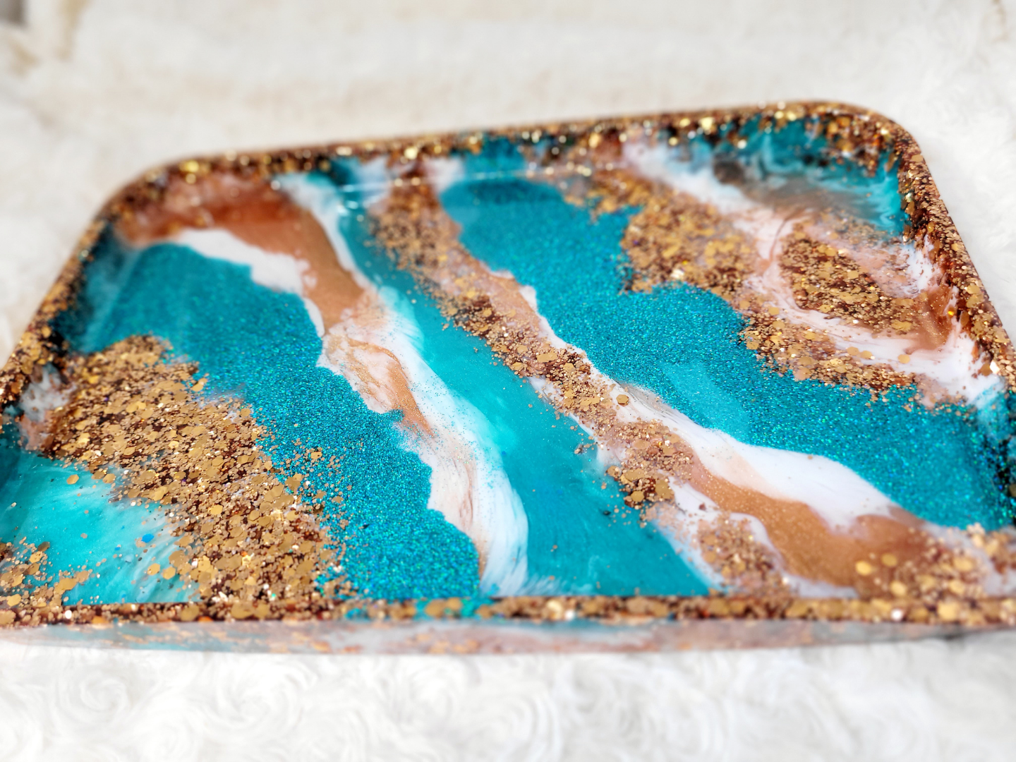 Blue and Bronze Glitter Resin Tray
