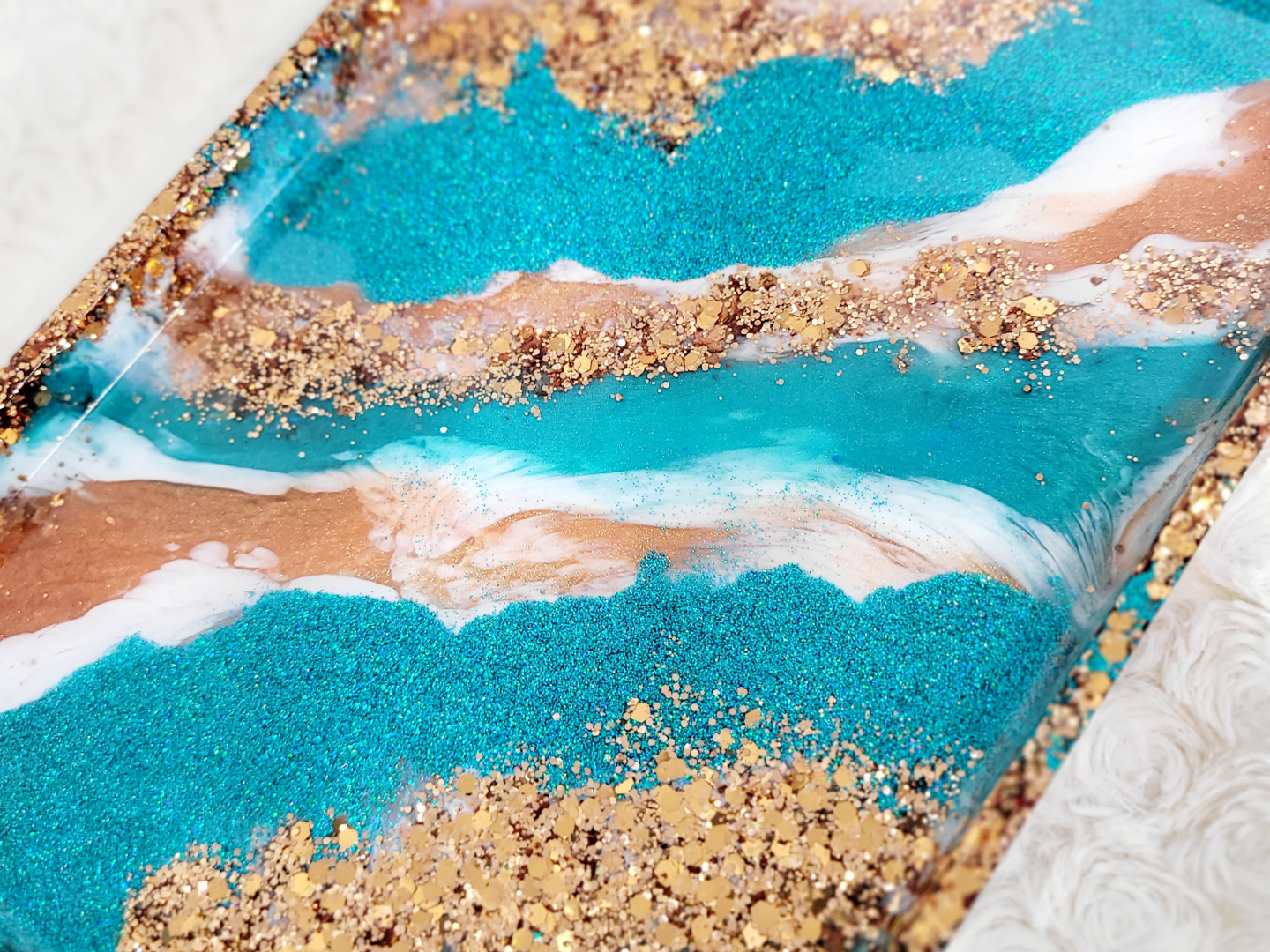 Blue and Bronze Glitter Resin Tray