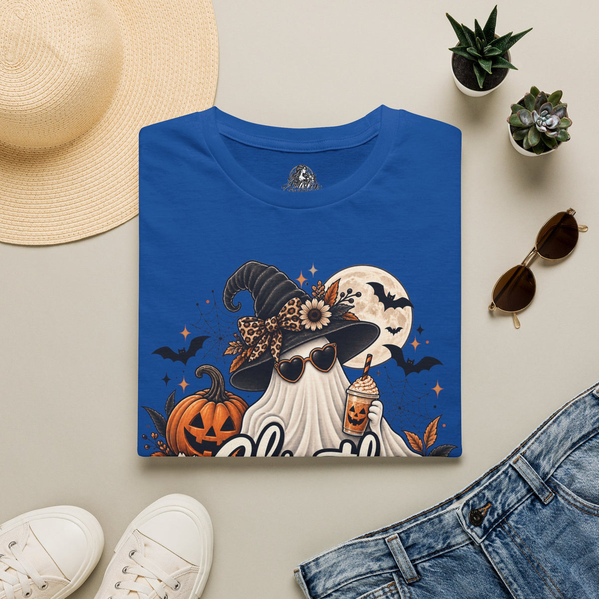Ghostly Greetings Halloween | Glam Ghost Design | Unisex Softstyle T-Shirt