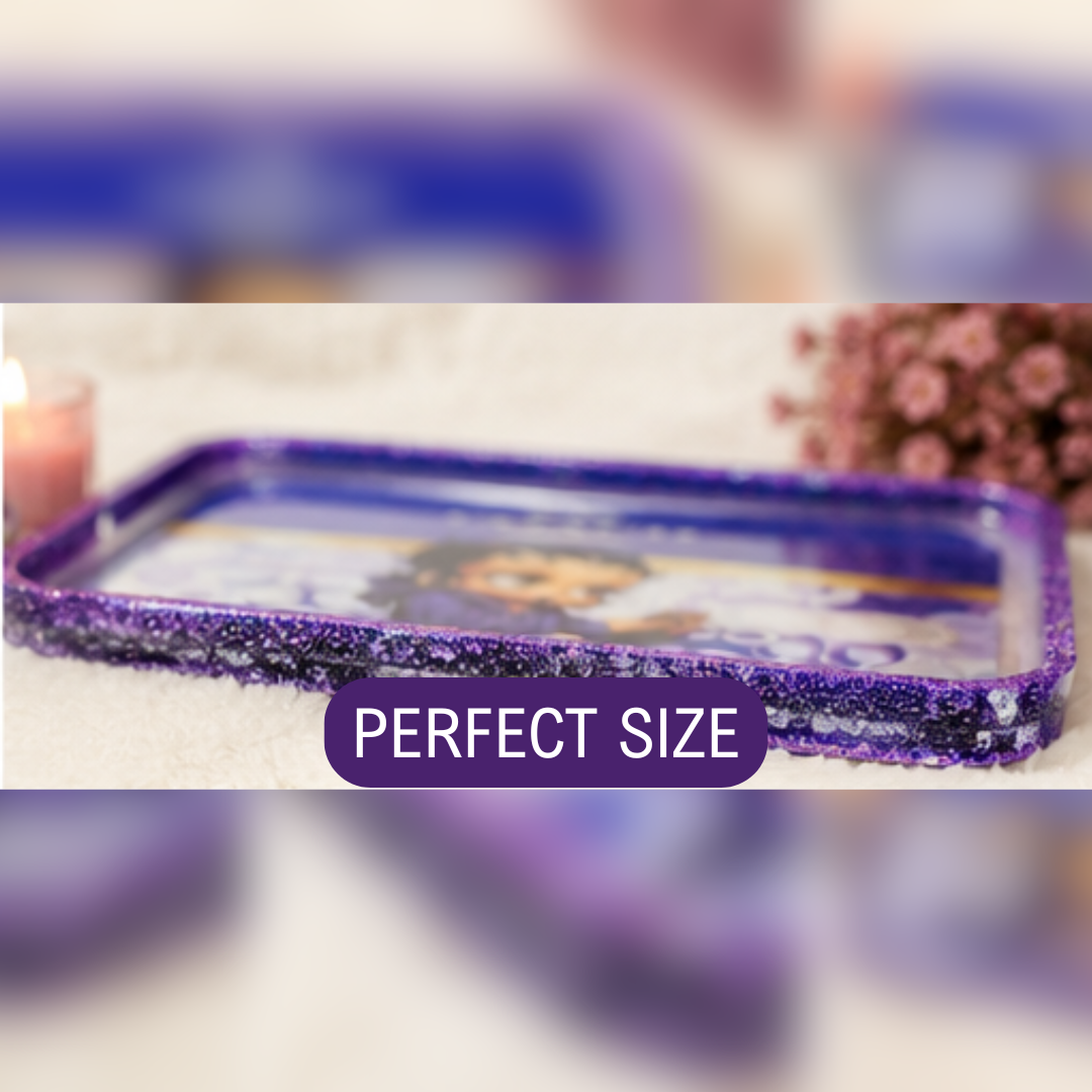 Purple Glitter Resin Vanity Tray | Handmade Jewelry Organizer | Glam Catchall Tray | 10" x 6" Decorative Resin Tray