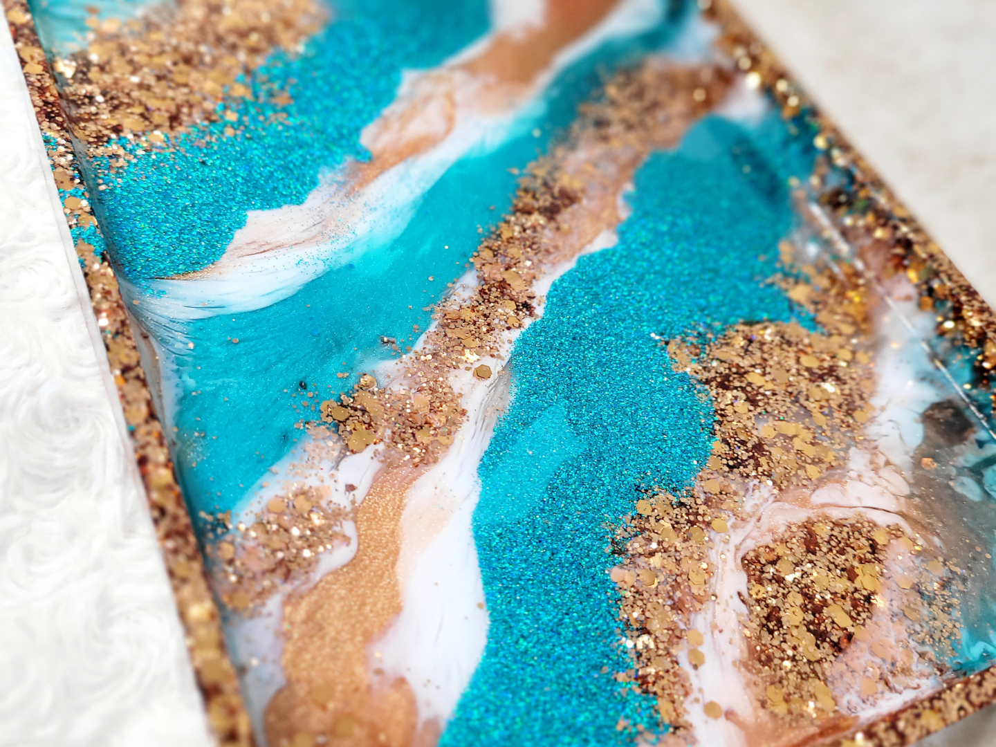Blue and Bronze Glitter Resin Tray