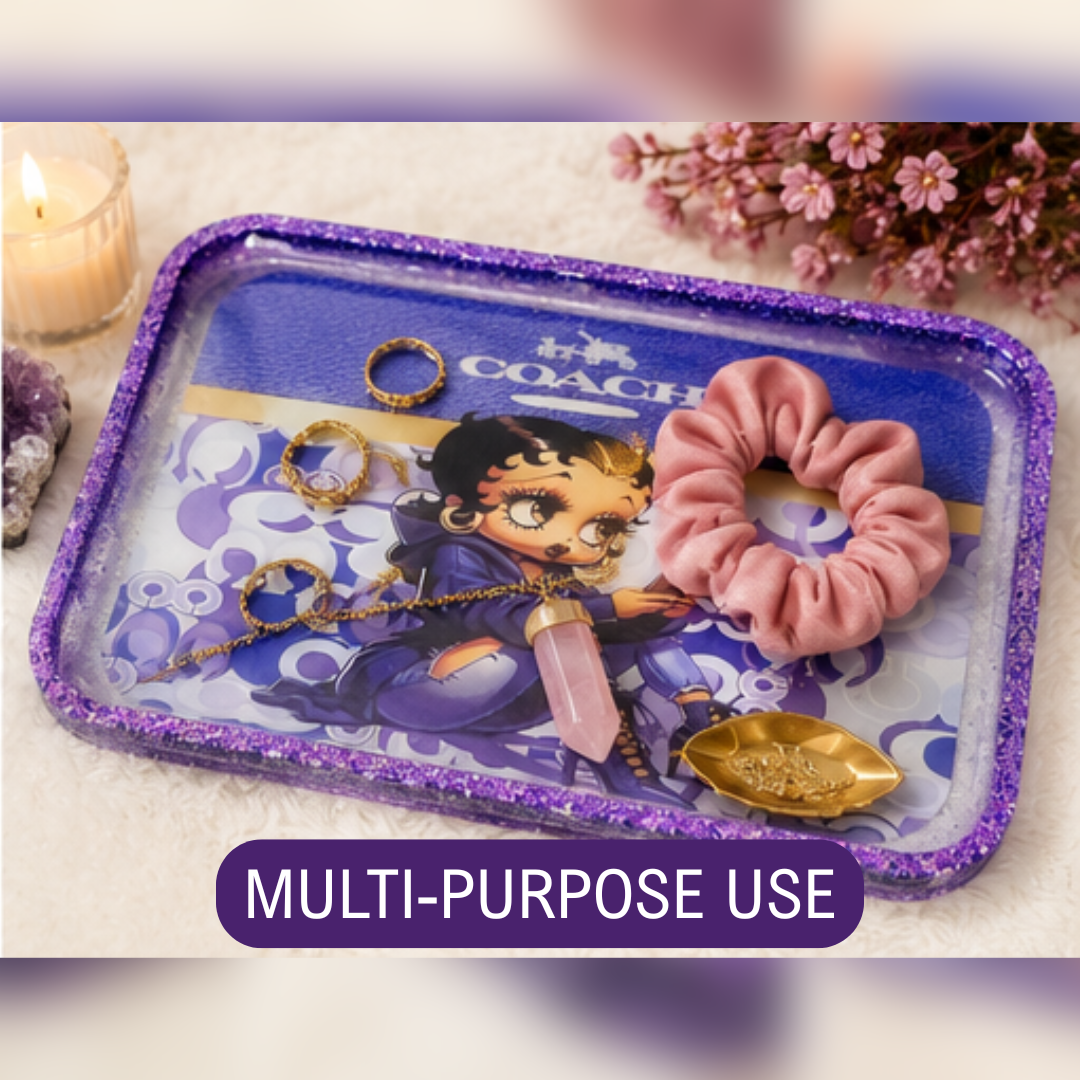 Purple Glitter Resin Vanity Tray | Handmade Jewelry Organizer | Glam Catchall Tray | 10" x 6" Decorative Resin Tray