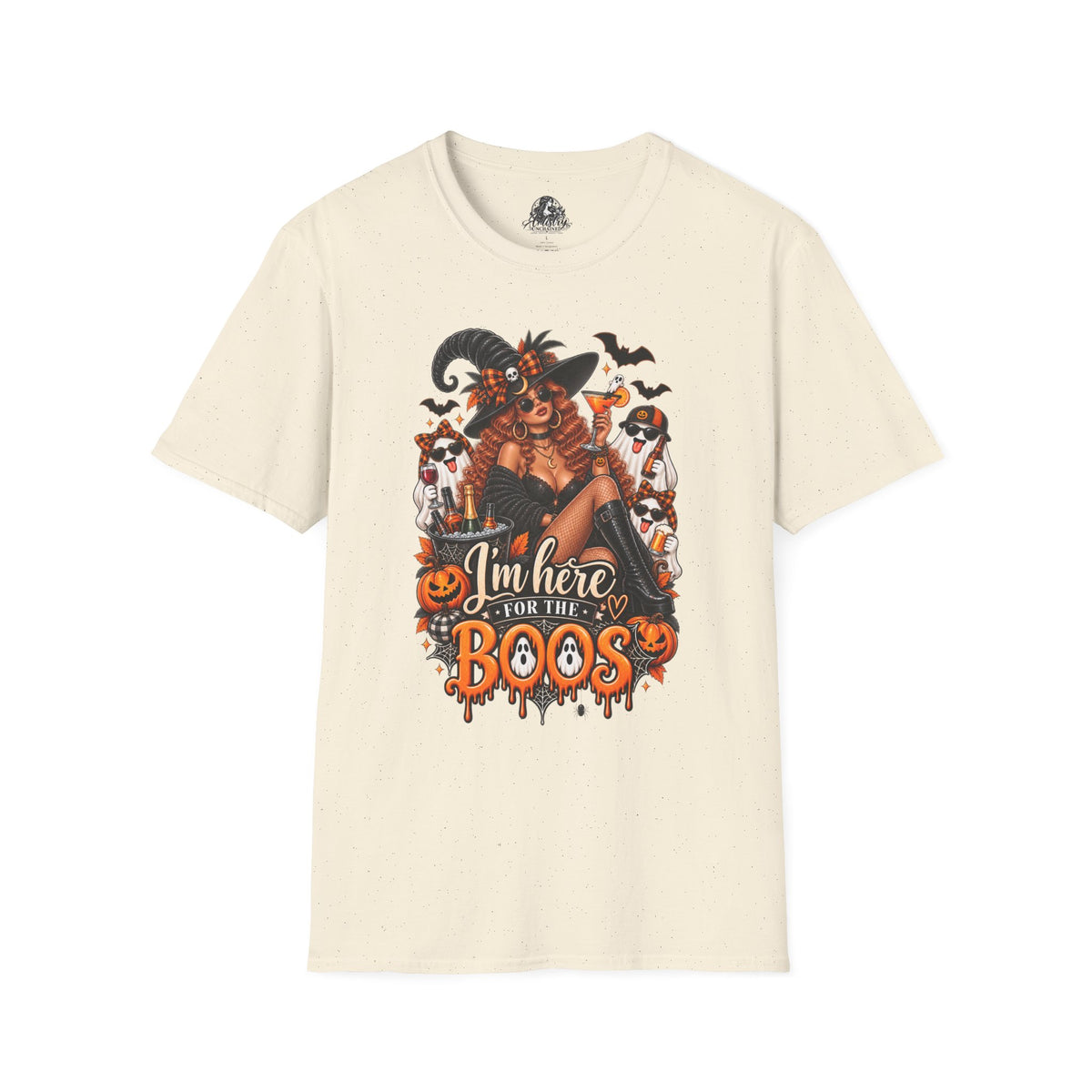 Here for the Boos Halloween | Glam Ghost Design | Unisex Softstyle T-Shirt