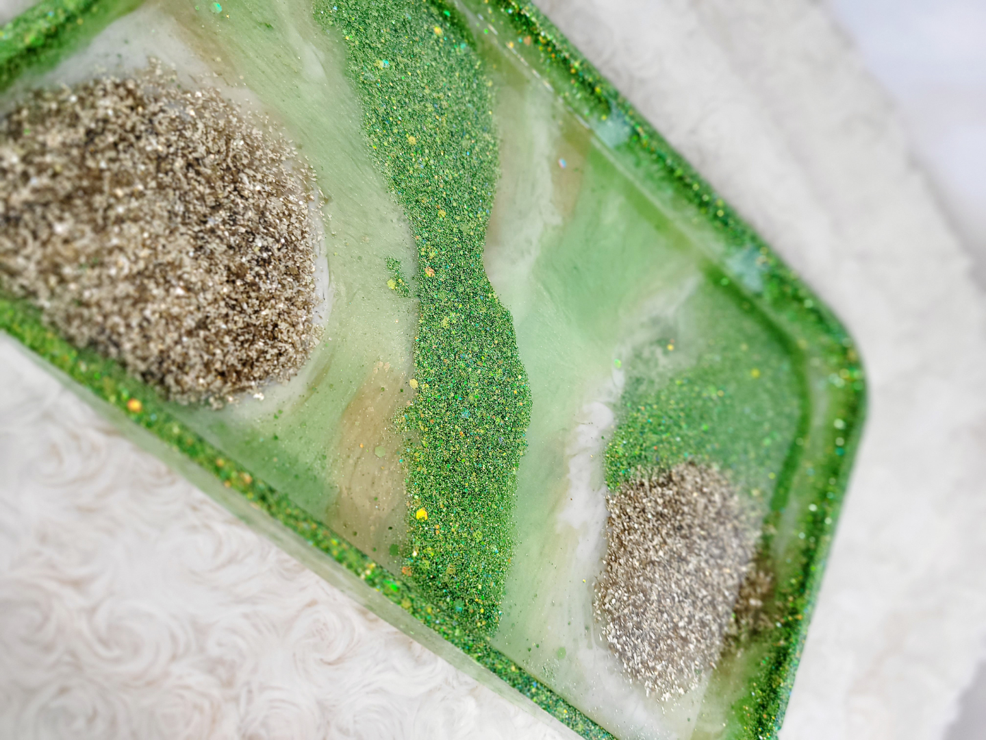 Green and Gold Glitter Resin Tray