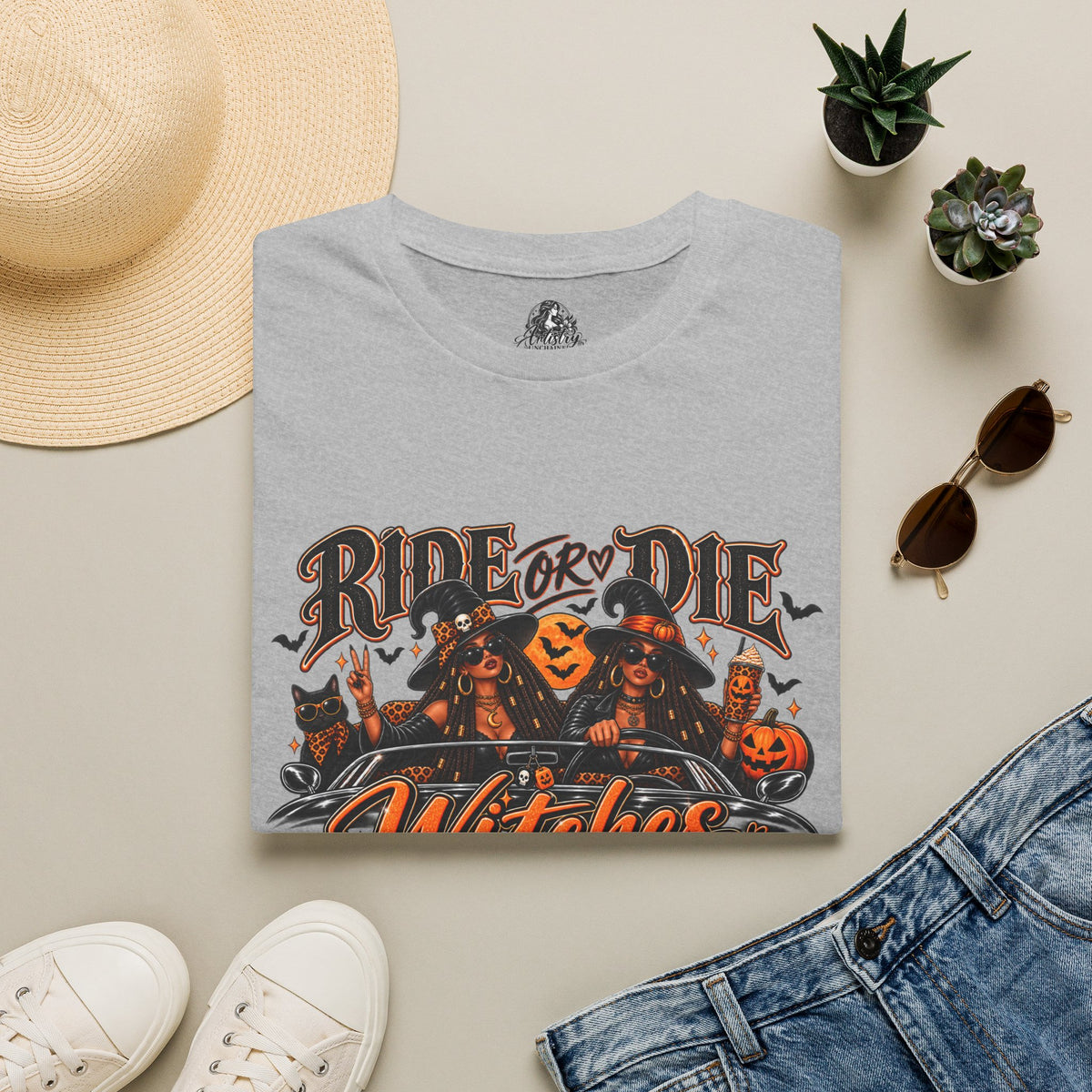 Ride or Die Witches Halloween | Glam Ghost Design | Unisex Softstyle T-Shirt
