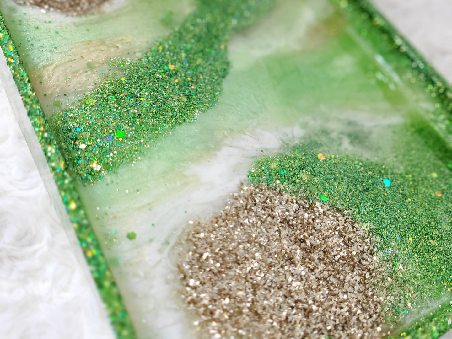 Green and Gold Glitter Resin Tray