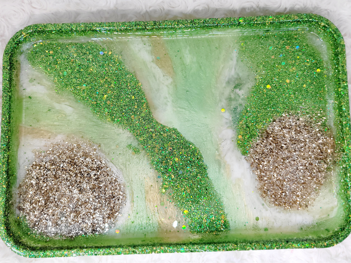 Green and Gold Glitter Resin Tray