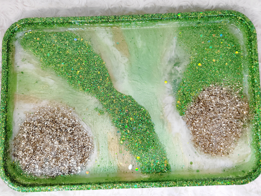 Green and Gold Glitter Resin Tray