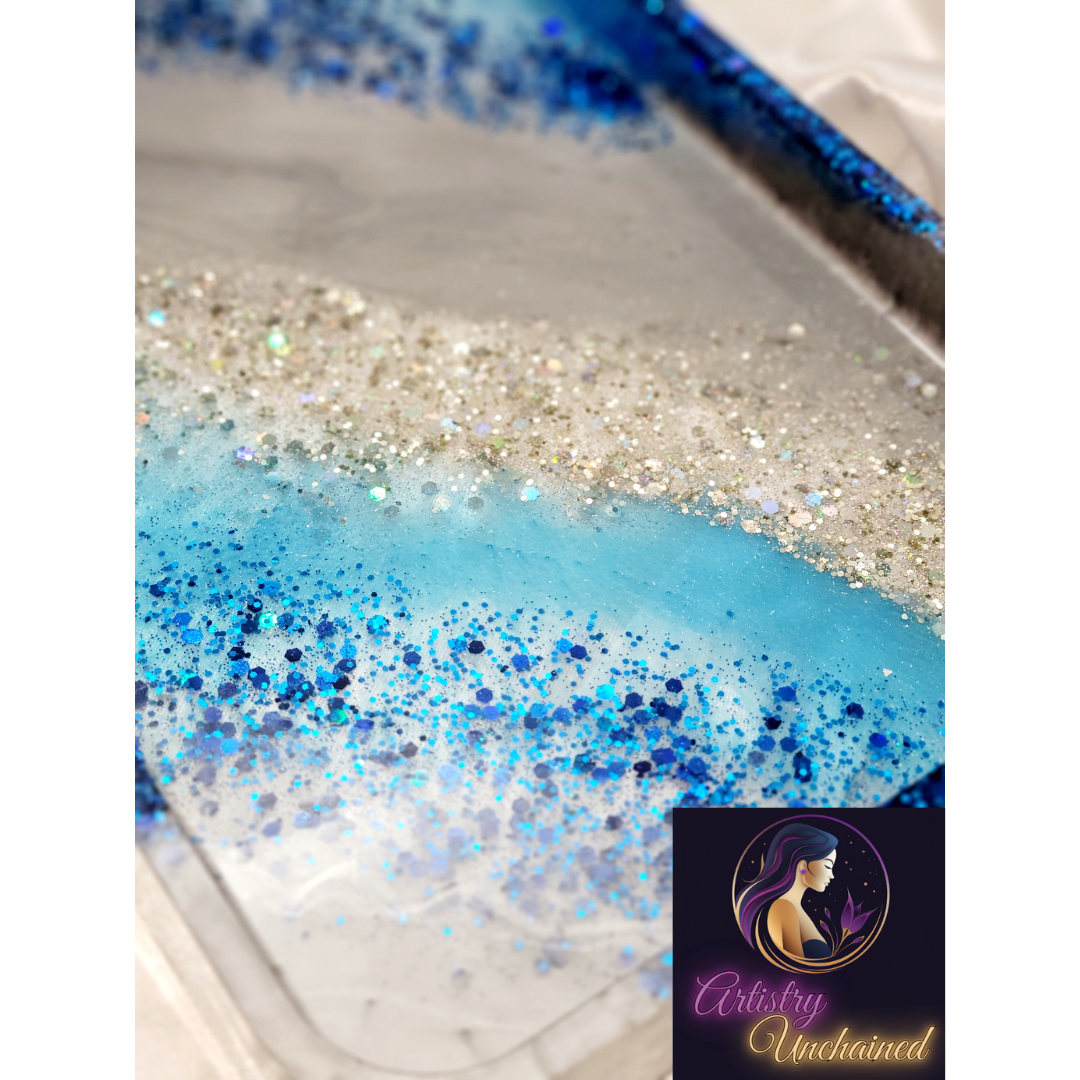 Blue Glitter Resin Tray