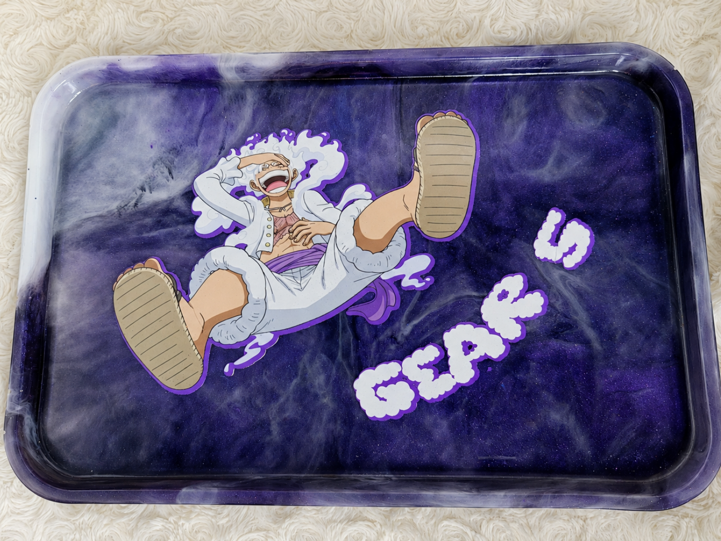 Purple Anime Resin Tray, Handmade Decal Rolling Tray, 10x7 Decorative Tray, Gear 5 Inspired Gift, Anime Room Decor, Catchall Tray