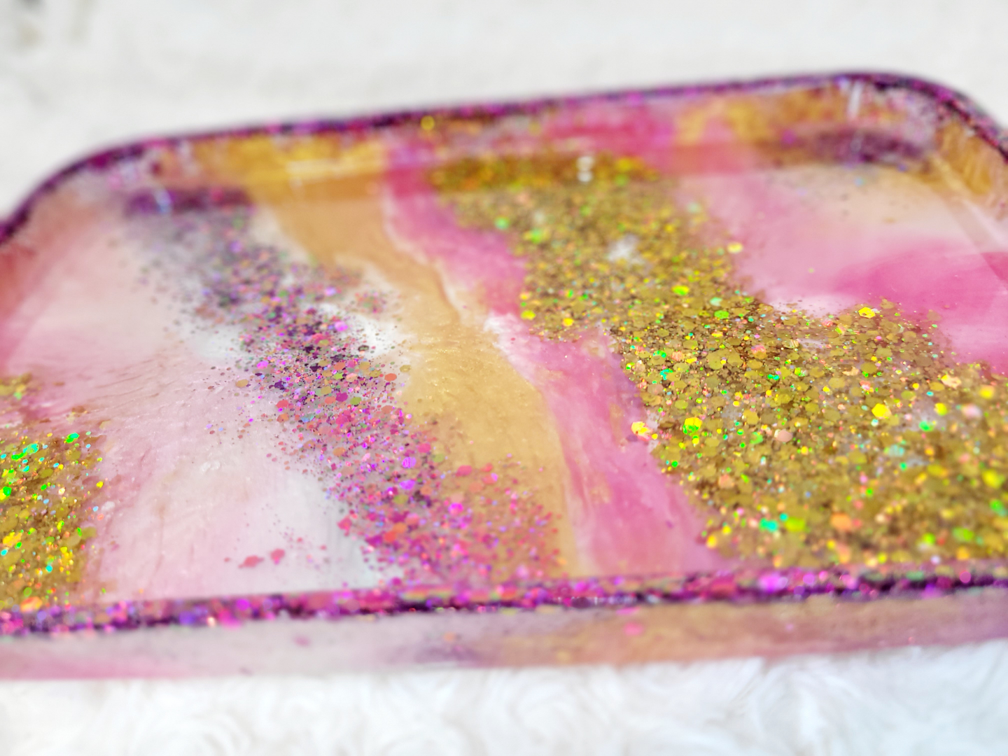 Pink and Gold Glitter Resin Tray