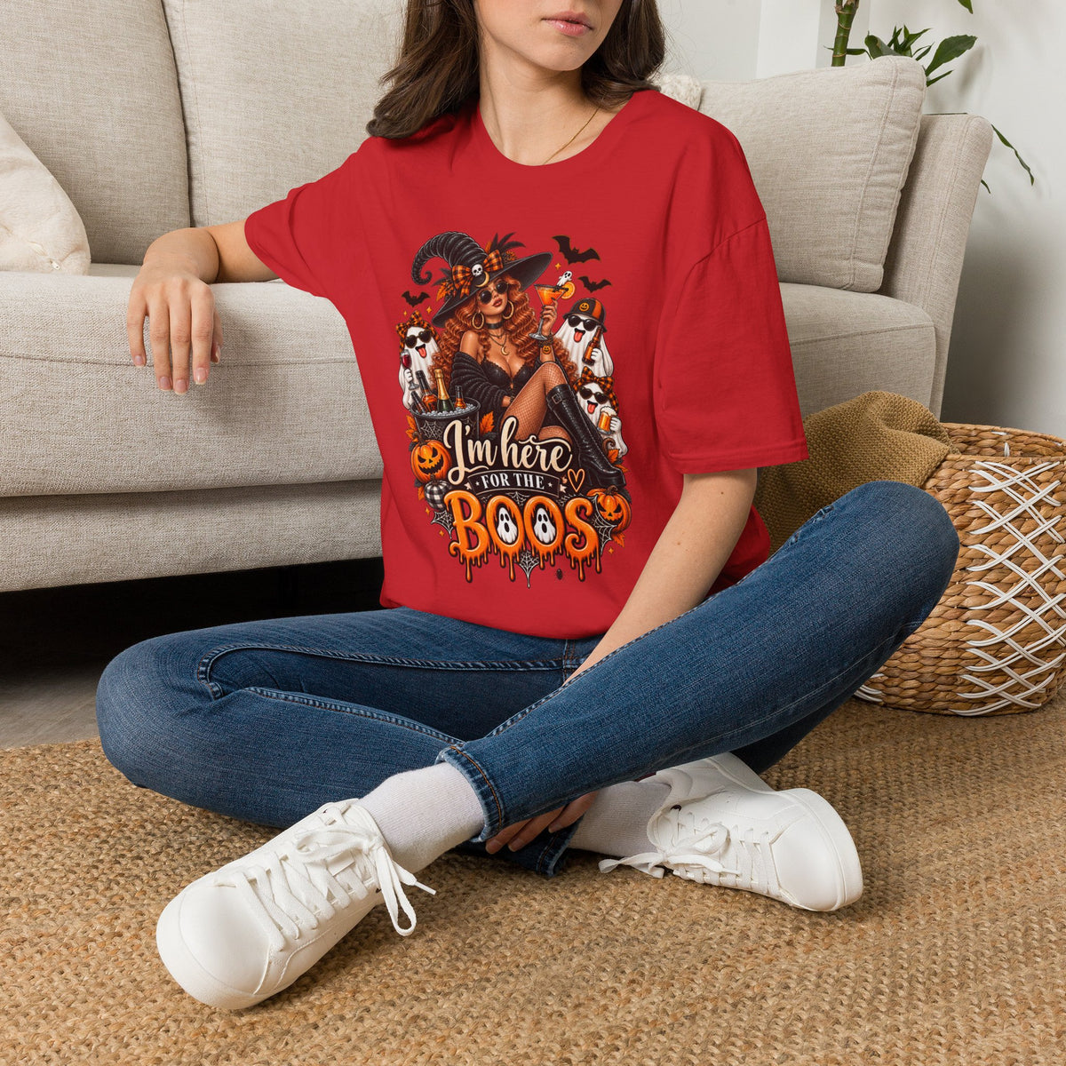 Here for the Boos Halloween | Glam Ghost Design | Unisex Softstyle T-Shirt