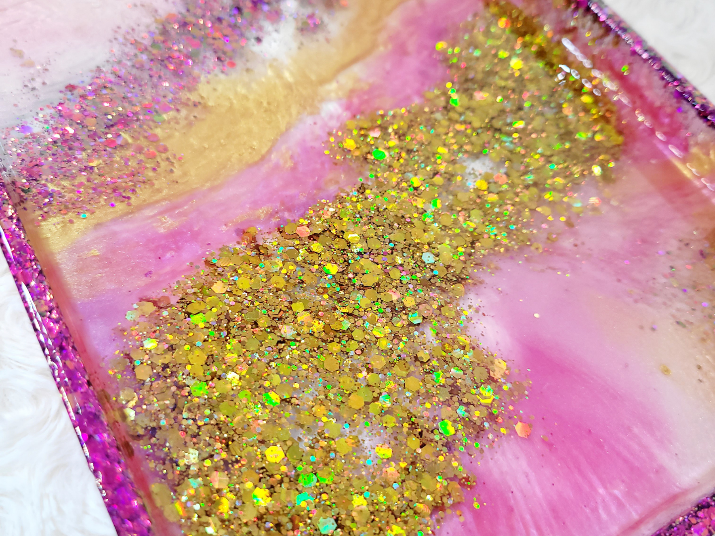 Pink and Gold Glitter Resin Tray
