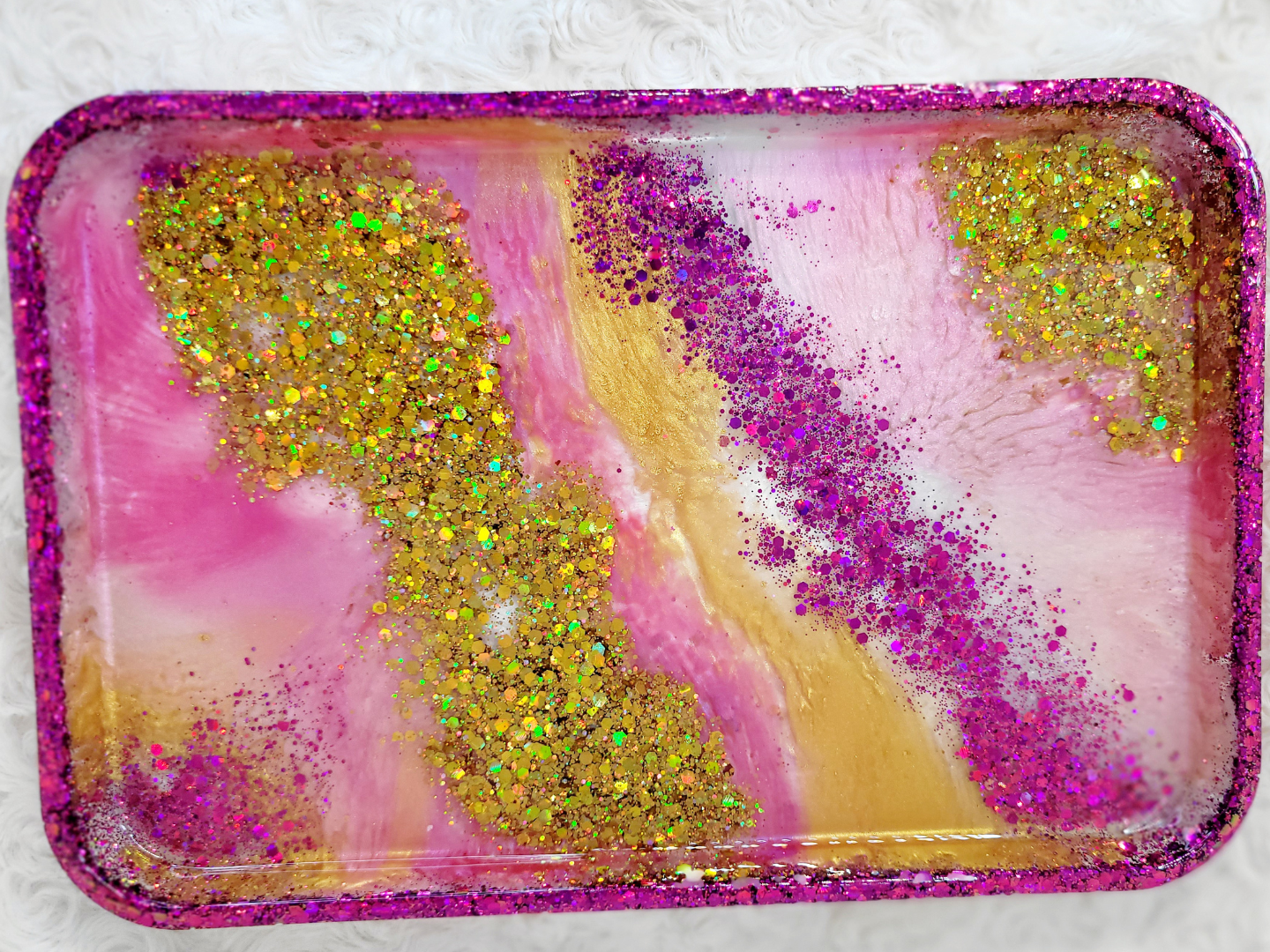 Pink and Gold Glitter Resin Tray