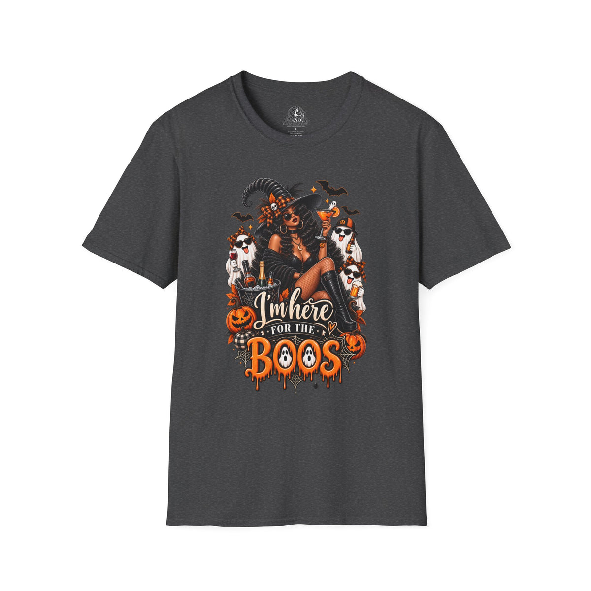 Here for the Boos Halloween | Glam Ghost Design | Unisex Softstyle T-Shirt