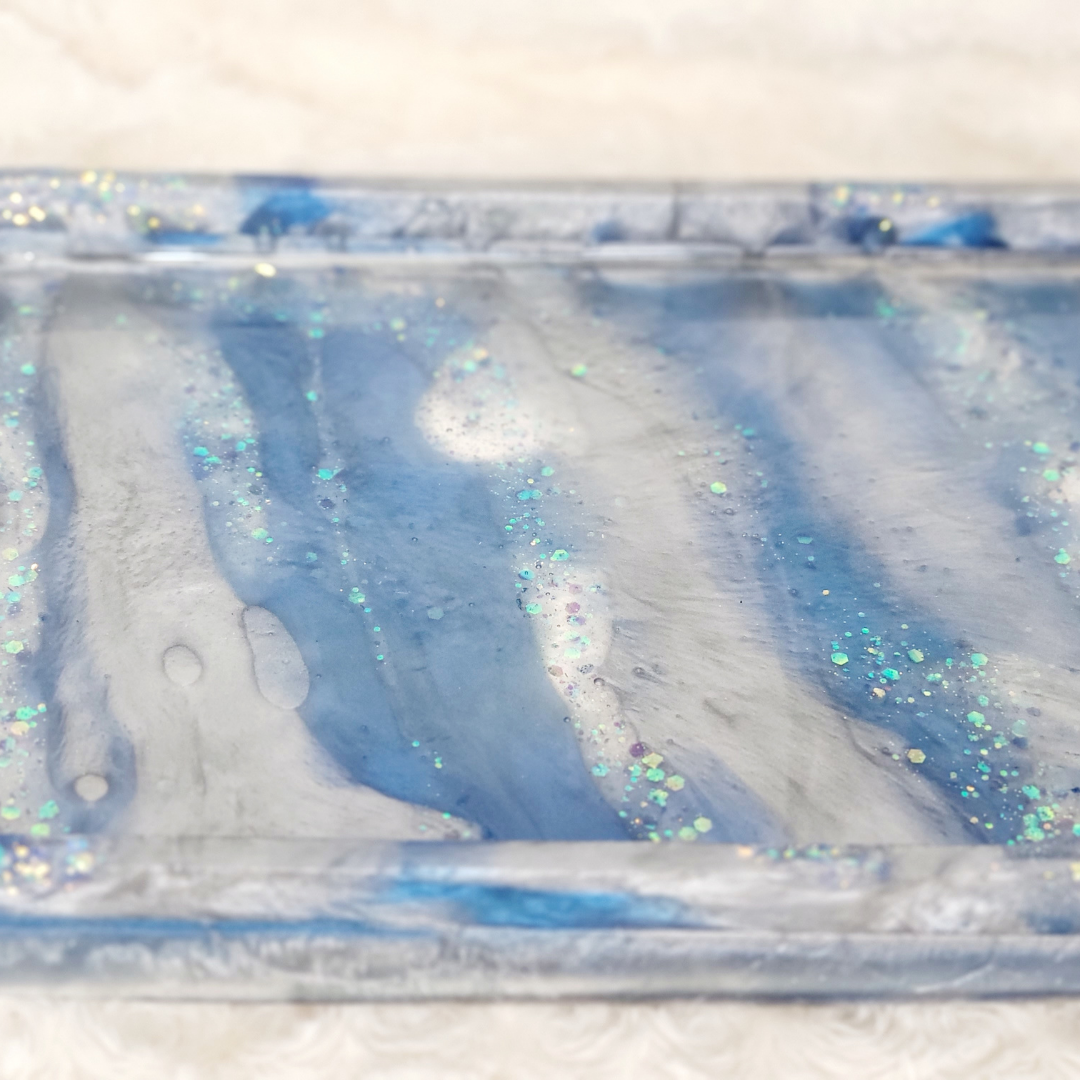 Blue Glitter Resin Tray