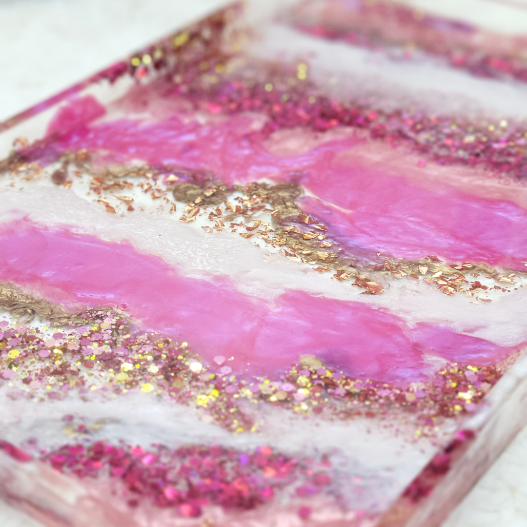 Pink and Gold Glitter Resin Tray