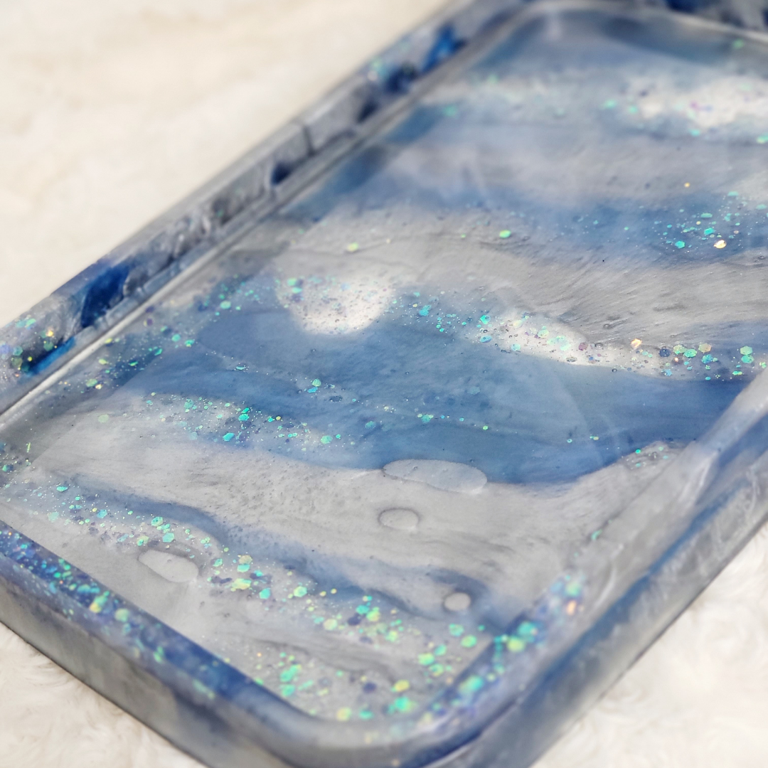 Blue Glitter Resin Tray