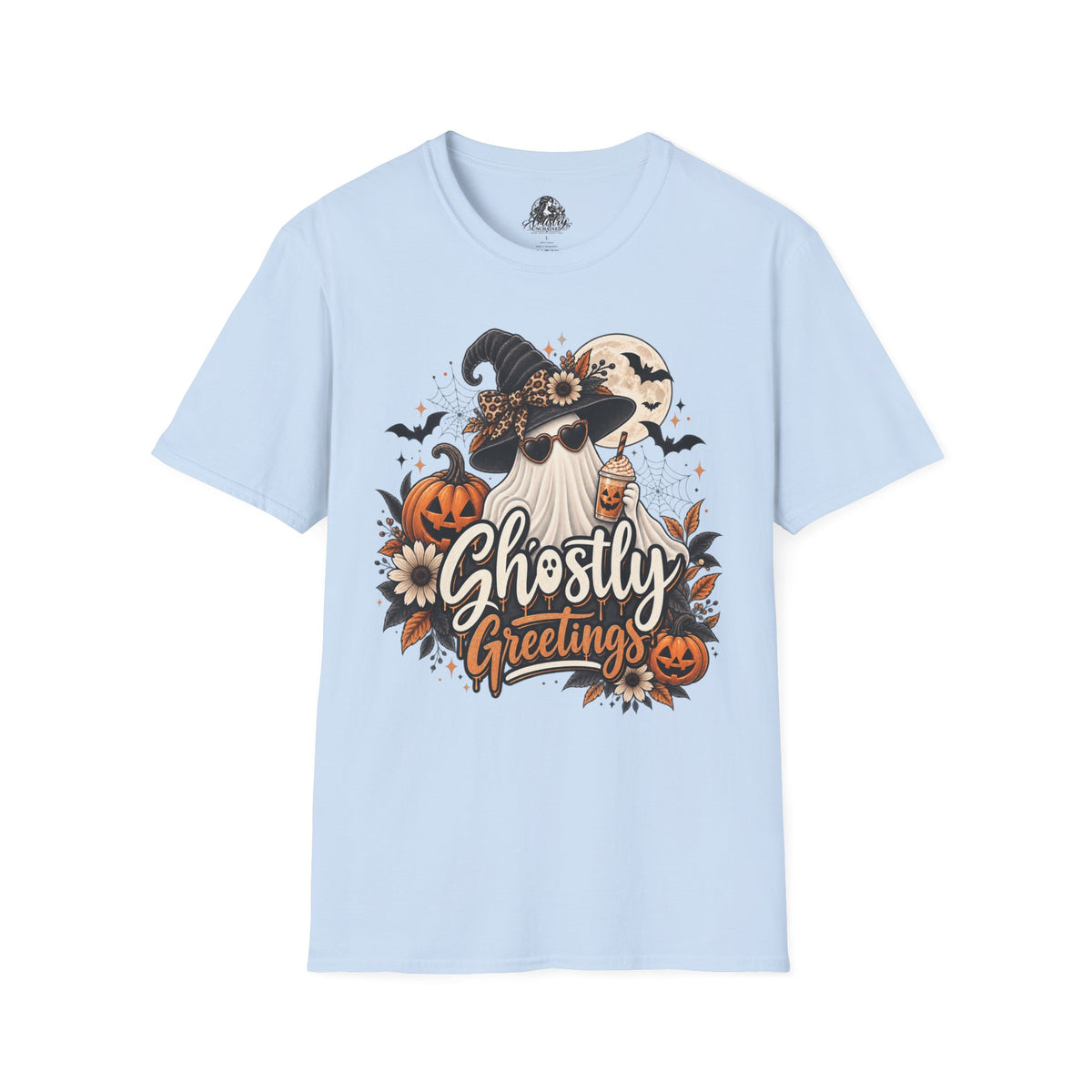Ghostly Greetings Halloween | Glam Ghost Design | Unisex Softstyle T-Shirt