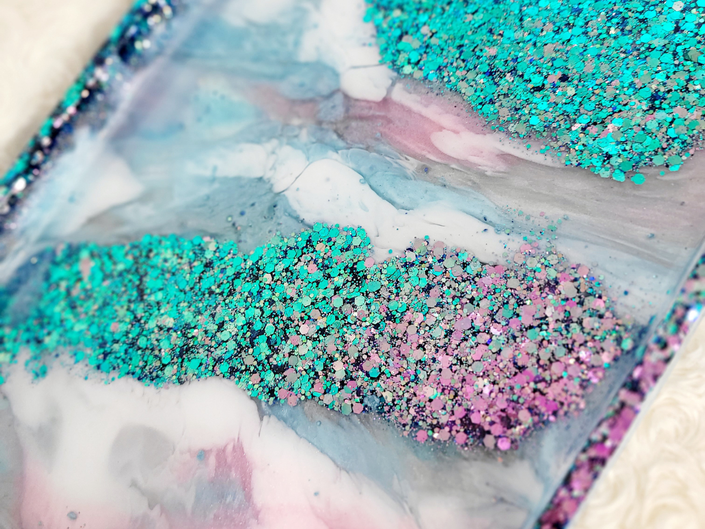 Pink and Blue Glitter Color Shift Resin Tray
