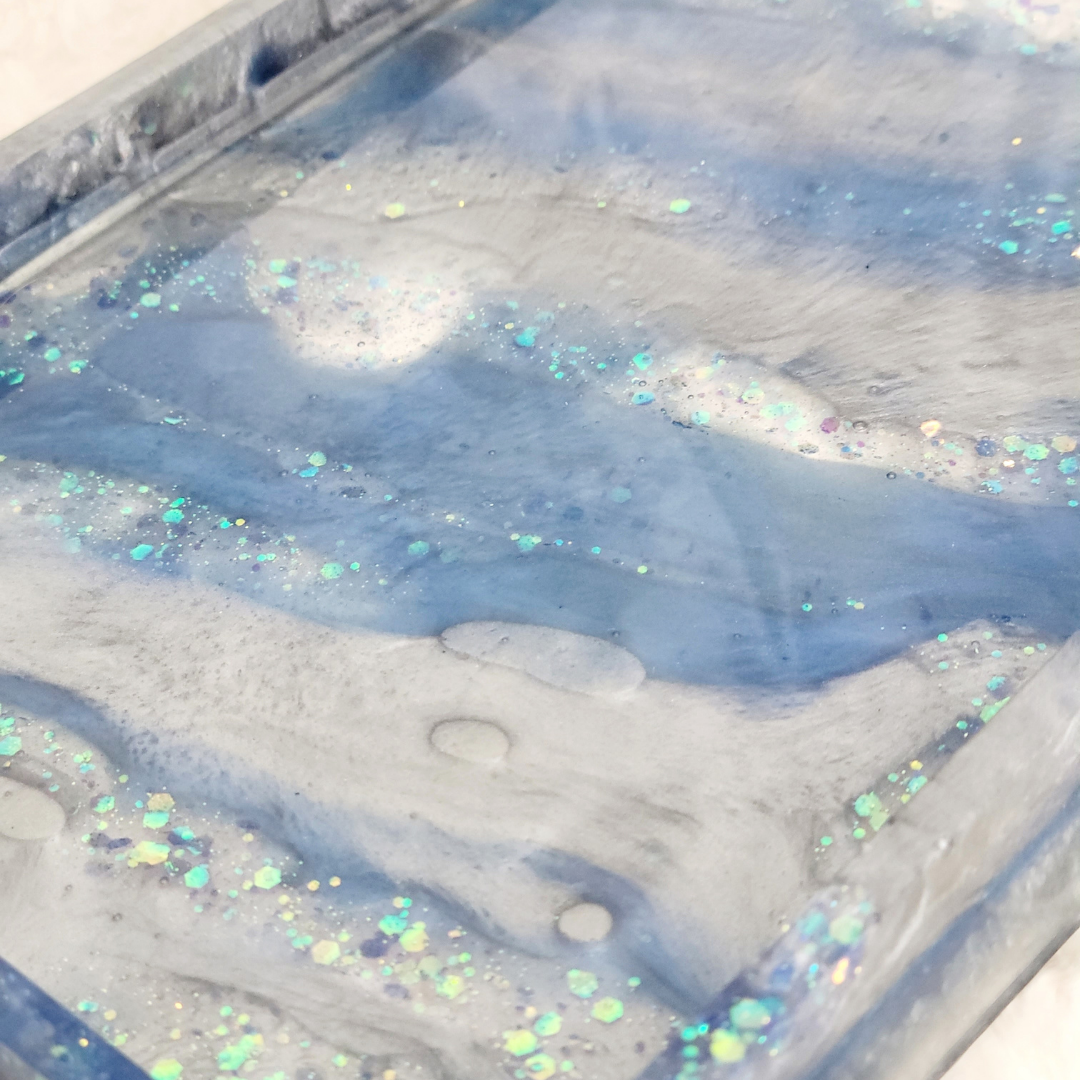 Blue Glitter Resin Tray