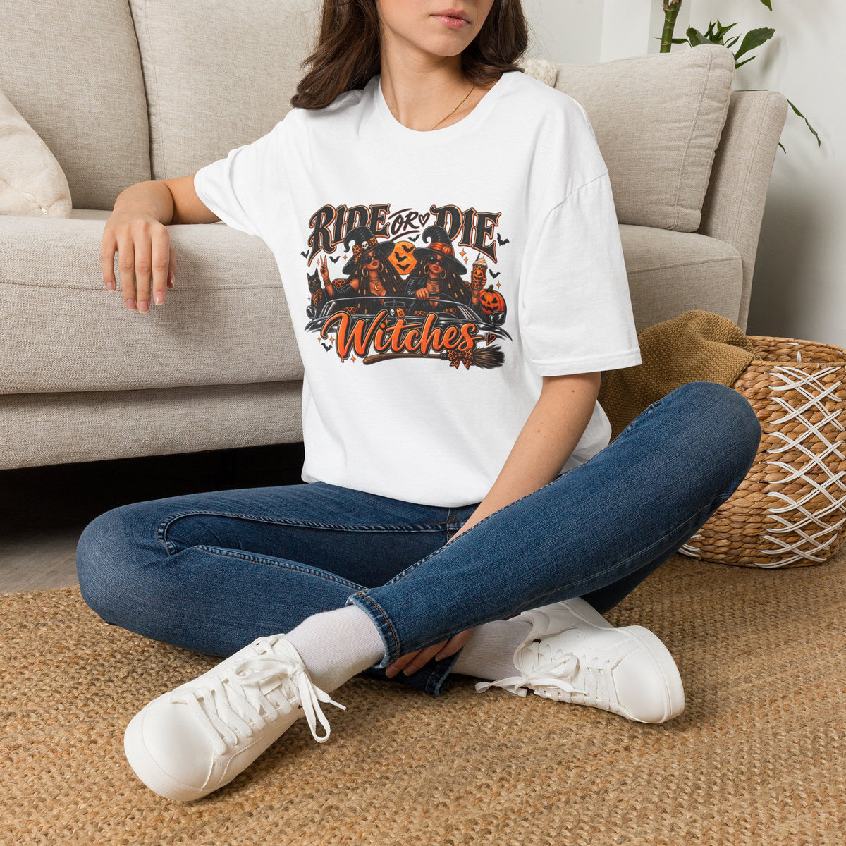 Ride or Die Witches Halloween | Glam Ghost Design | Unisex Softstyle T-Shirt